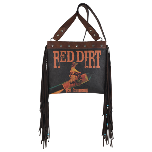 RED DIRT HAT CO LADIES  CROSSBODY W/ROCKET COWGIRL AND LEATHER FRINGE