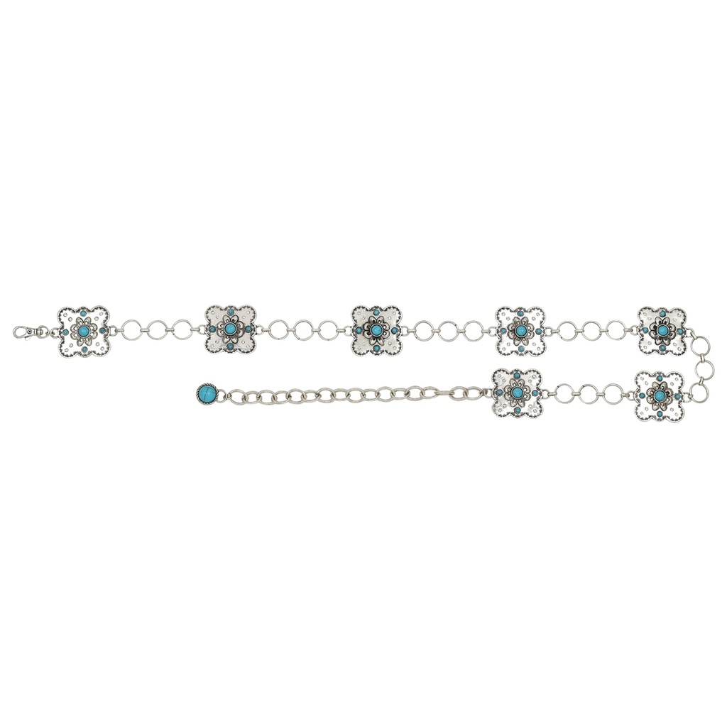 CATCHFLY GIRLS ANTIQUE SILVER CHAIN BELT W/FAUX TURQUOISE STONE