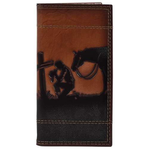 JUSTIN MENS GENUINE LEATHER JR RODEO WALLET PRAYING COWBOY