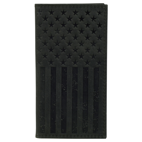 JUSTIN MENS GENUINE LEATHER JR RODEO WALLET GRAPHITE FLAG