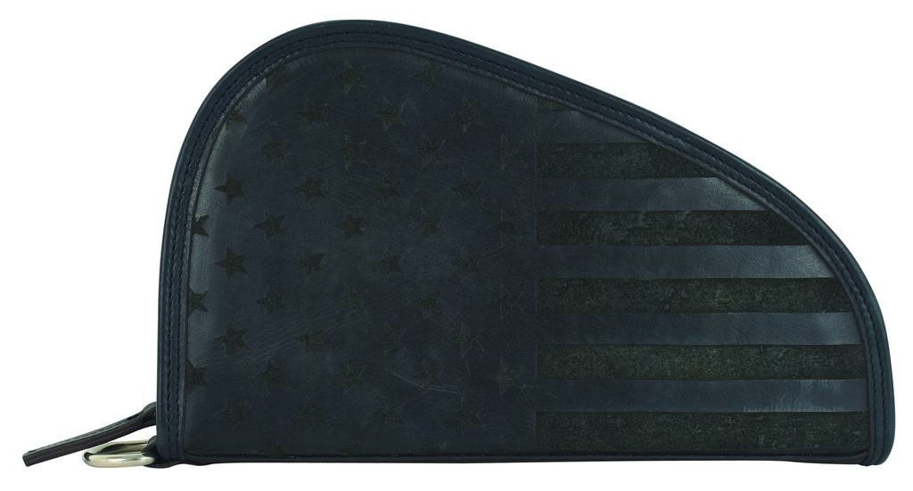 JUSTIN GUN CASE GENUINE LEATHER SM GRAPHITE USA FLAG