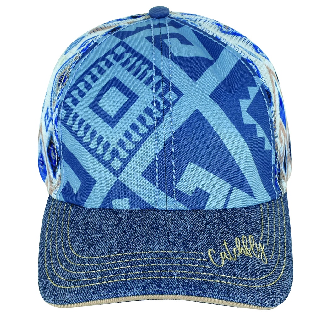 CATCHFLY LADIES BASEBALL CAP DENIM GEOMETRIC DESIGN 