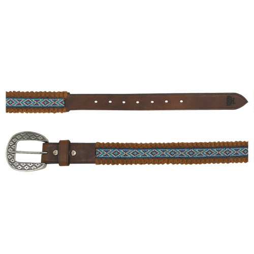 RED DIRT HAT CO LADIES BELT BROWN W/BEADED INLAY AND WHIPSTITCH