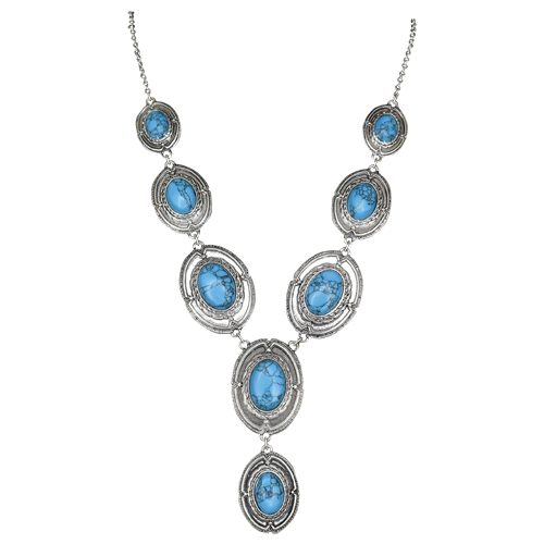 [24205NJ1] JUSTIN LADIES NECKLACE CONCHO LARIAT W/BLUE STONE