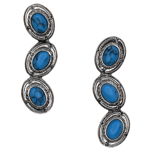 JUSTIN LADIES EARRINGS TRIPLE CONCHO W/BLUE STONES