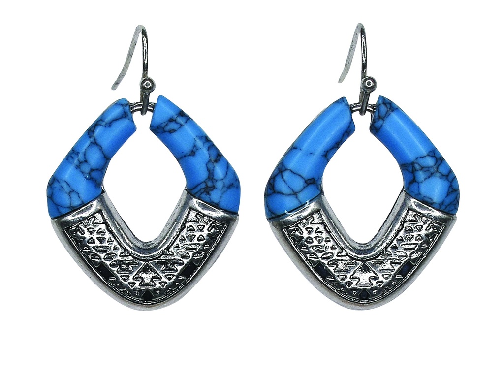 JUSTIN LADIES EARRINGS W/BLUE STONE WING TIP PENDANT