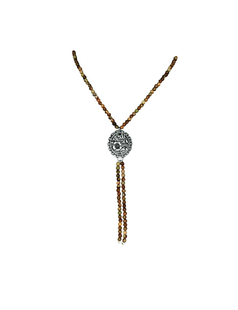 [24215NJ1] JUSTIN LADIES NECKLACE BEADED LARIAT WITH FLORAL PENDANT
