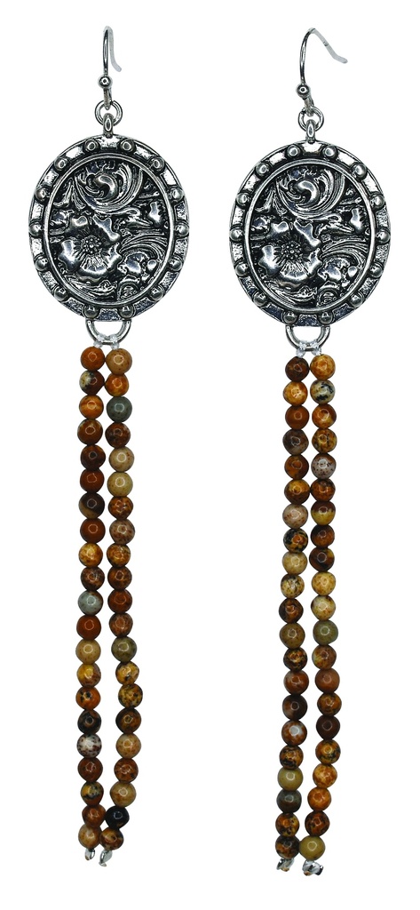 [24215EJ1] JUSTIN LADIES EARRINGS PENDANT AND STONE BEADED STRANDS