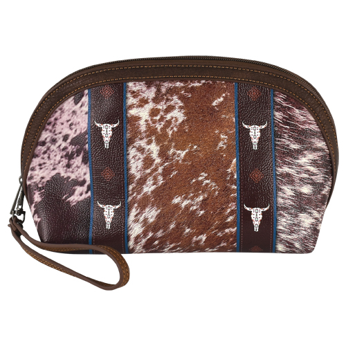 CATCHFLY ESSENTIALS DOME COSMETIC BAG HAIR ON PRINT W/STEER SKULLS