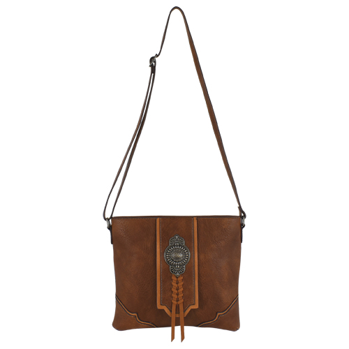JUSTIN LADIES CROSSBODY TAN WITH SILVERTONE CONCHO 