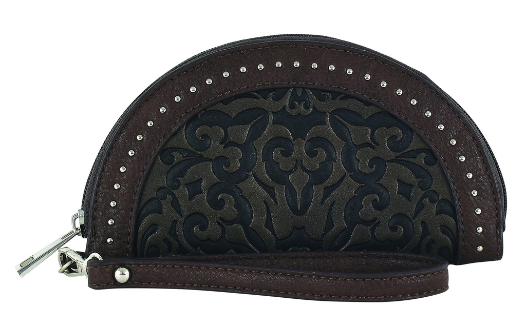 CATCHFLY LADIES WALLET ROUND W/EMBOSS AND STUDS WRISTLET