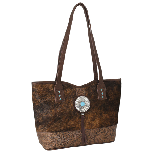 CATCHFLY TOTE HAIR ON  W/FAUX TURQ STONE