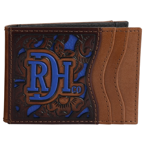 [24170880M2] RED DIRT HAT CO BIFOLD CARD CASE WALLET TOOLED W/ COBALT INLAY