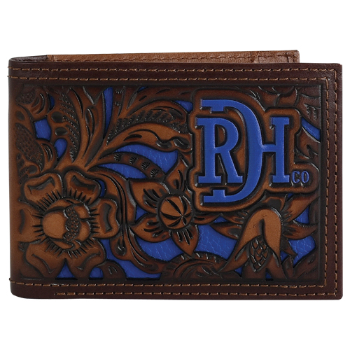 RED DIRT HAT CO BIFOLD WALLET TOOLED W/COBALT INLAY