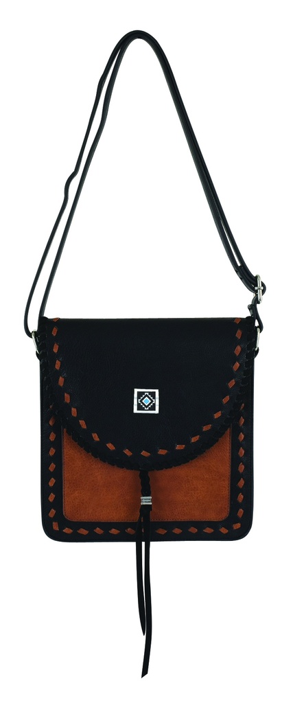CATCHFLY LADIES CONVERTIBLE CROSSBODY BLACK AND TAN W/WHIPSTITCH