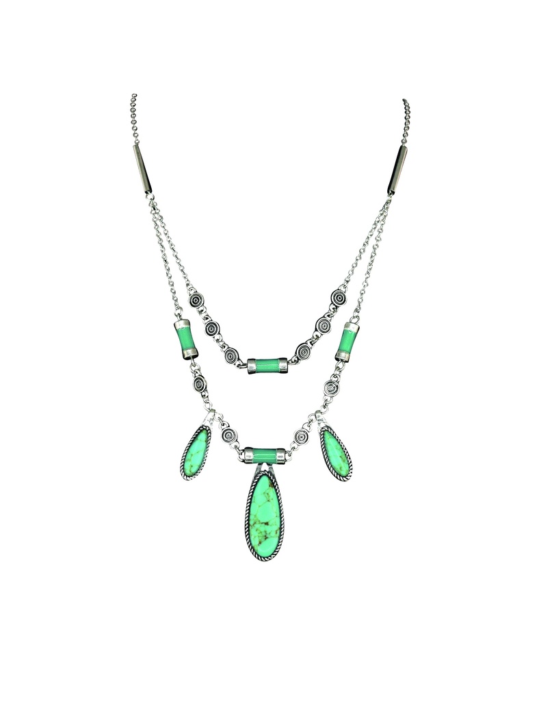 JUSTIN LADIES NECKLACE 2 STRAND TURQUOISE COLORED STONE PENDANTS 