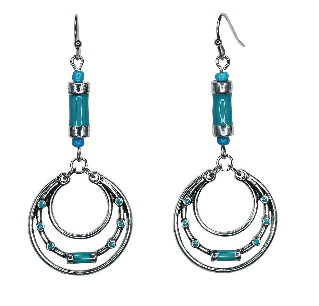 JUSTIN LADIES EARRINGS TURQUOISE COLORED ENAMEL HOOPS