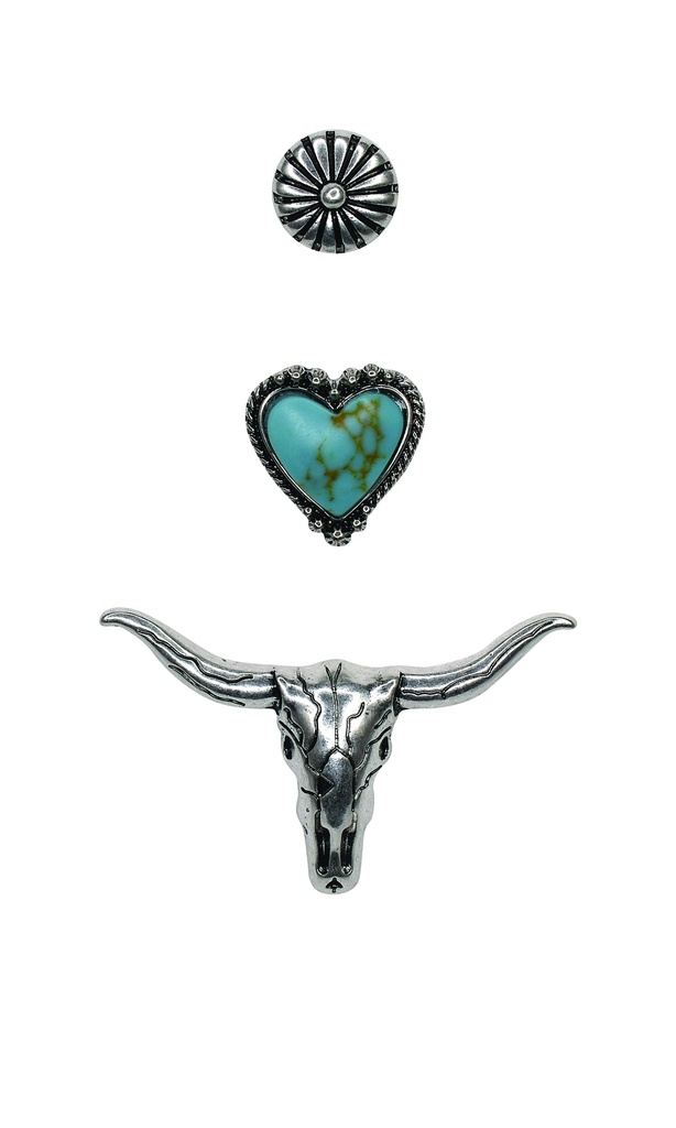JUSTIN HAT PIN 3 PACK FAUX TURQ HEART