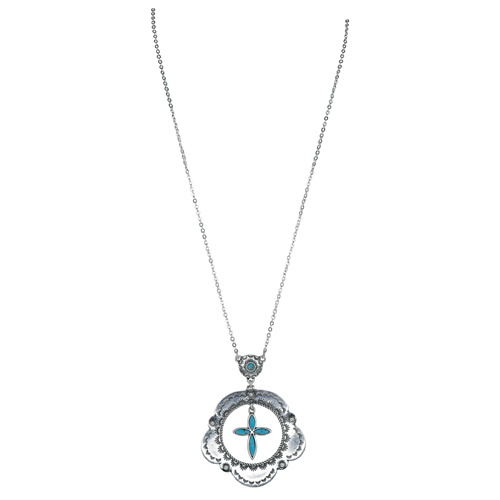 JUSTIN LADIES NECKLACE CONCHO HOOP WITH STONE CROSS