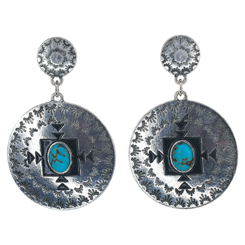 JUSTIN LADIES EARRINGS CONCHO PENDANT W/SOUTHWEST DESIGN AND STONE