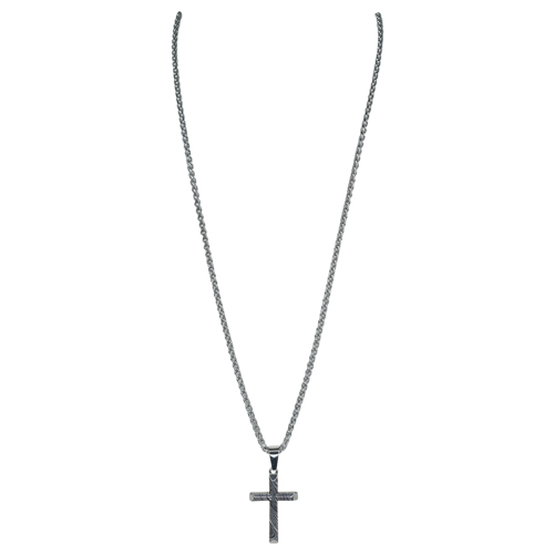 JUSTIN MENS NECKLACE BEVELED FAUX DAMASCUS CROSS