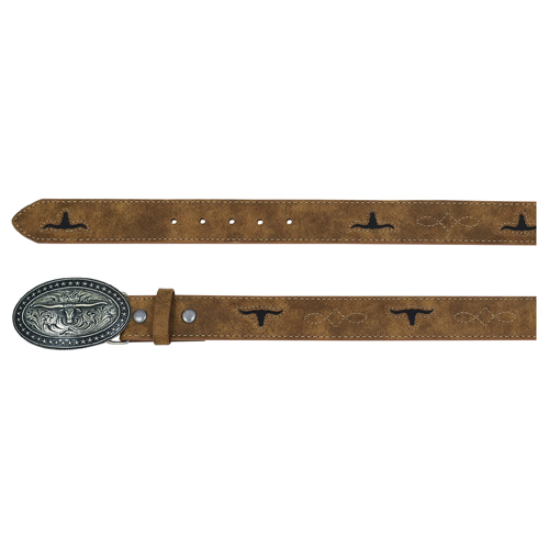 ARENA ACE BOYS BELT BROWN W/STEER HEAD INLAY