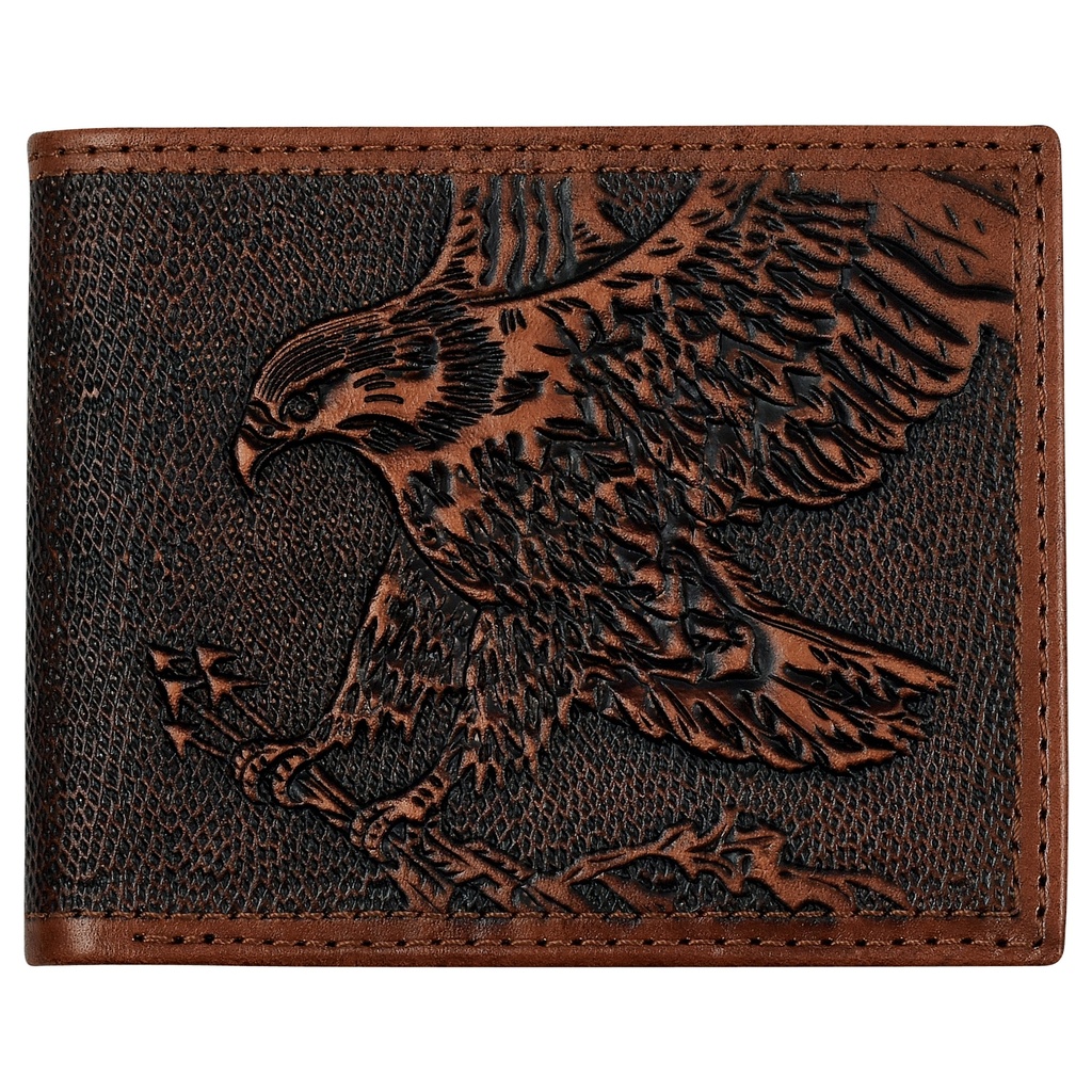 [2512391384] JUSTIN MENS GENUINE LEATHER LARGE BIFOLD WALLET EAGLE WITH ARROWS