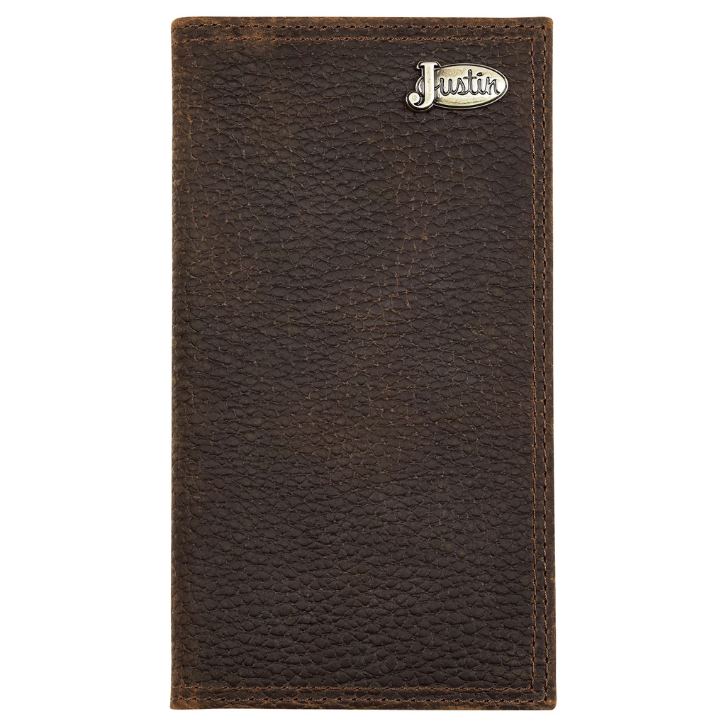 JUSTIN MENS GENUINE LEATHER RODEO WALLET OILED BROWN TEXTURED W/ANTIQUE SILVER JUSTIN LOGO