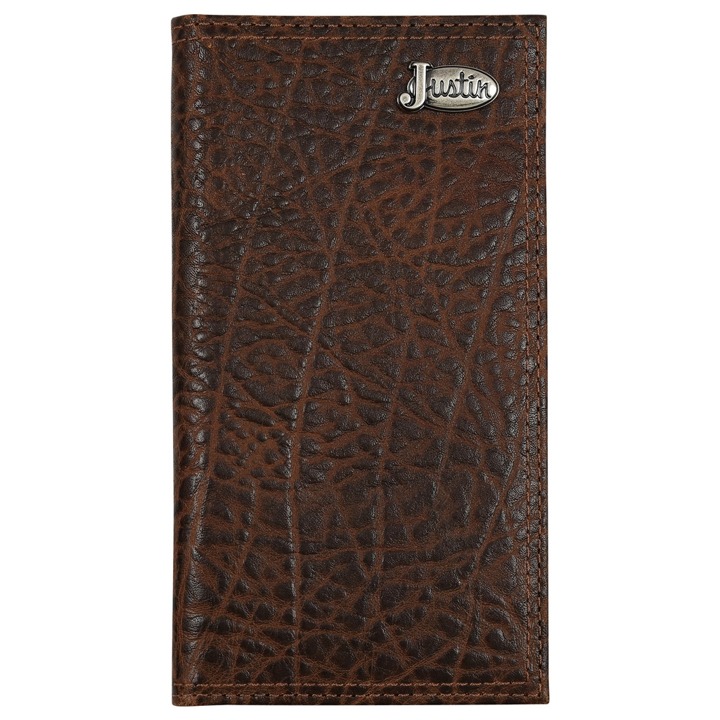 [2512395666] JUSTIN MENS GENUINE LEATHER RODEO WALLET TAN TEXTURED LEATHER W/ANTIQUE SILVER JUSTIN LOGO