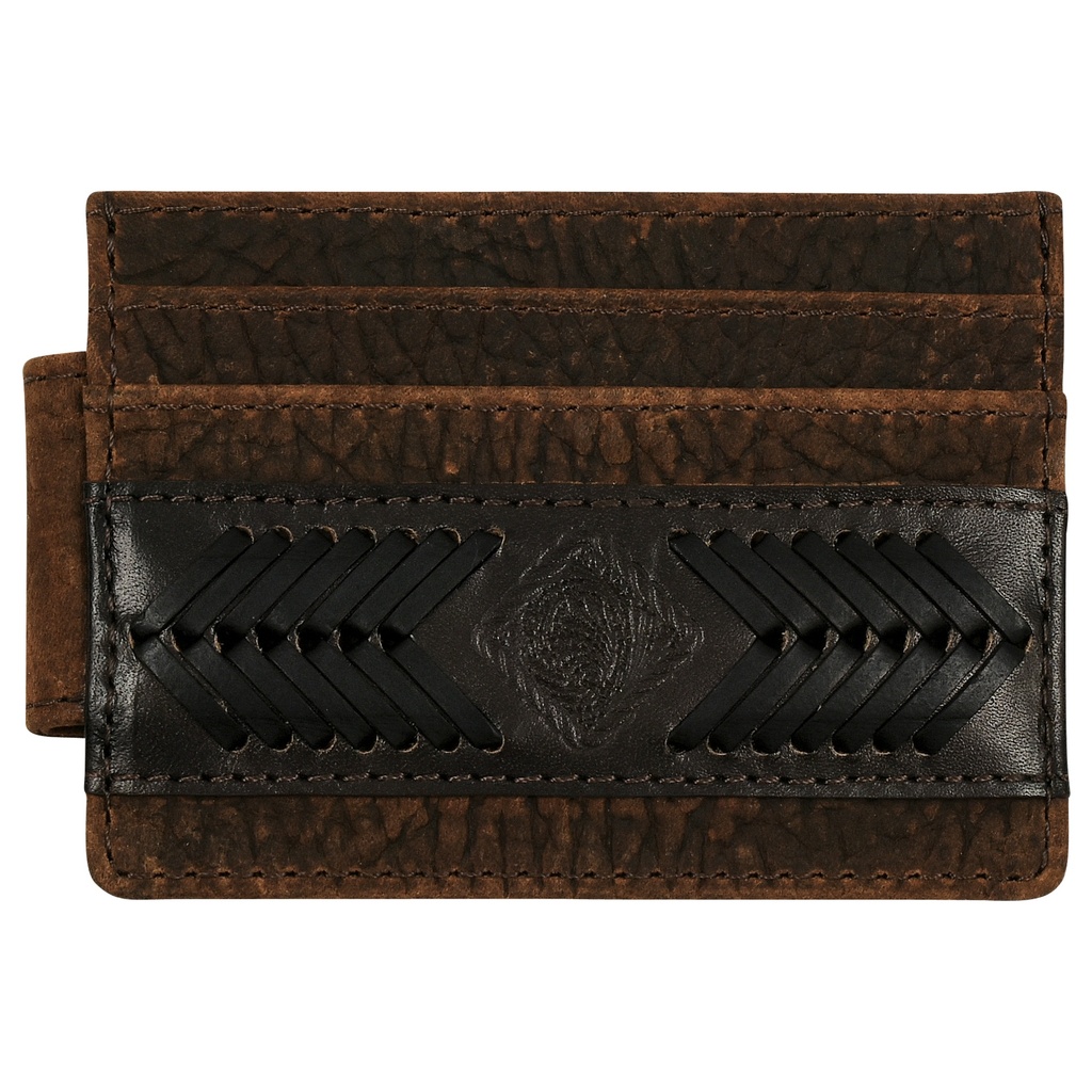 [2512396627] JUSTIN MENS GENUINE LEATHER SLIM CARD WALLET OILED TEXTURED WITH STITCHING