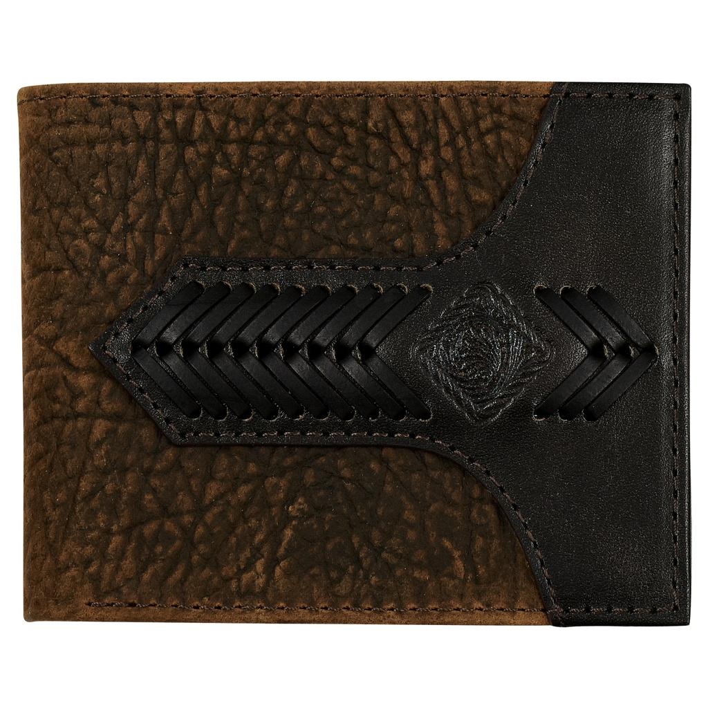 JUSTIN MENS GENUINE LEATHER LARGE BIFOLD WALLET OILED TEXTURED WITH STITCHED YOKE