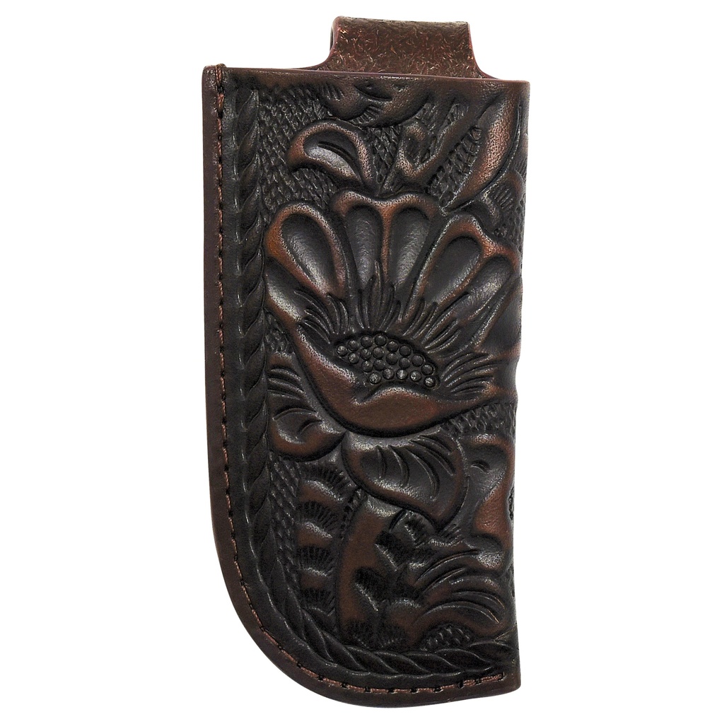 JUSTIN MENS KNIFE SHEATH GENUINE LEATHER  BROWN FLORAL TOOLING