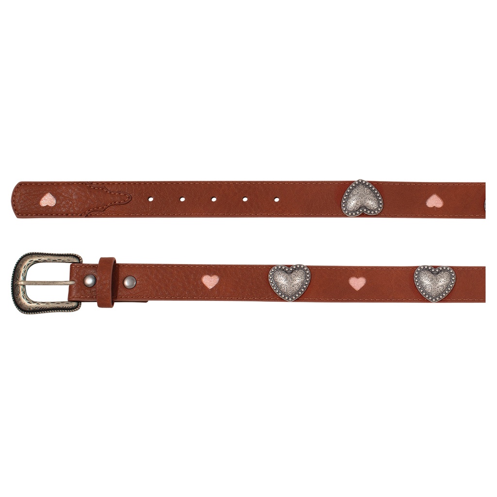 CATCHFLY GIRLS BELT TAN W/ HEART CONCHOS