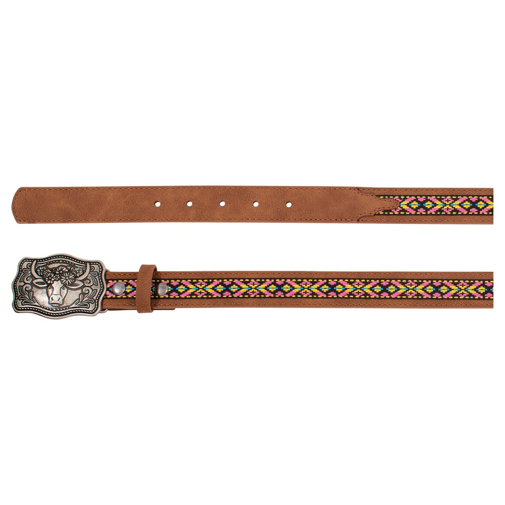 CATCHFLY GIRLS BELT TAN W/ MULTICOLOR RIBBON