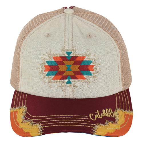 CATCHFLY LADIES BASEBALL CAP LINEN MULTI COLORED AZTEC  DESIGN