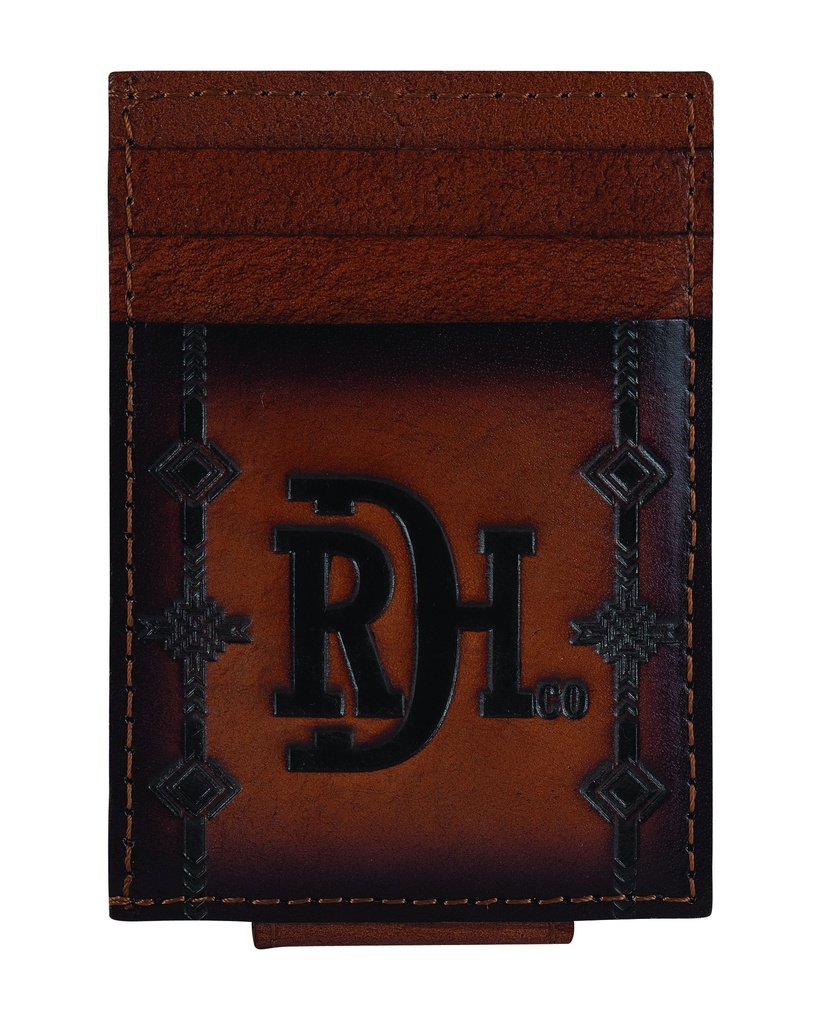 RED DIRT HAT CO CARD CASE W/MAGNET CLIP BURNISHED W/ AZTEC PATTERN