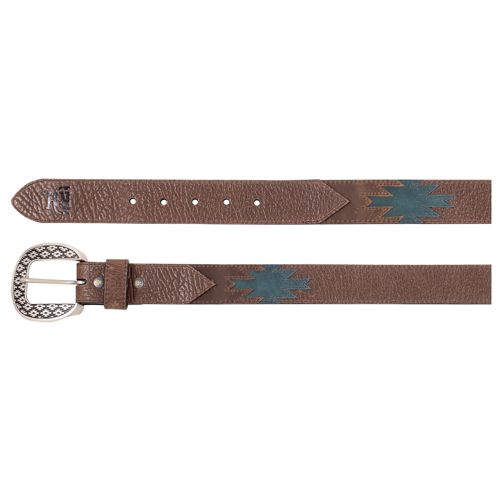 [2510130246-32] RED DIRT HAT CO MENS GENUINE LEATHER BELT W/TEAL AZTEC PATCHES (32)