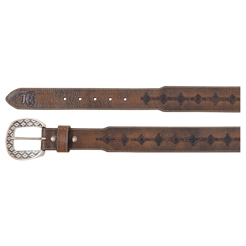 [2510130249-32] RED DIRT HAT CO MENS GENUINE LEATHER BELT BURNISHED W/ AZTEC PATTERN (32)