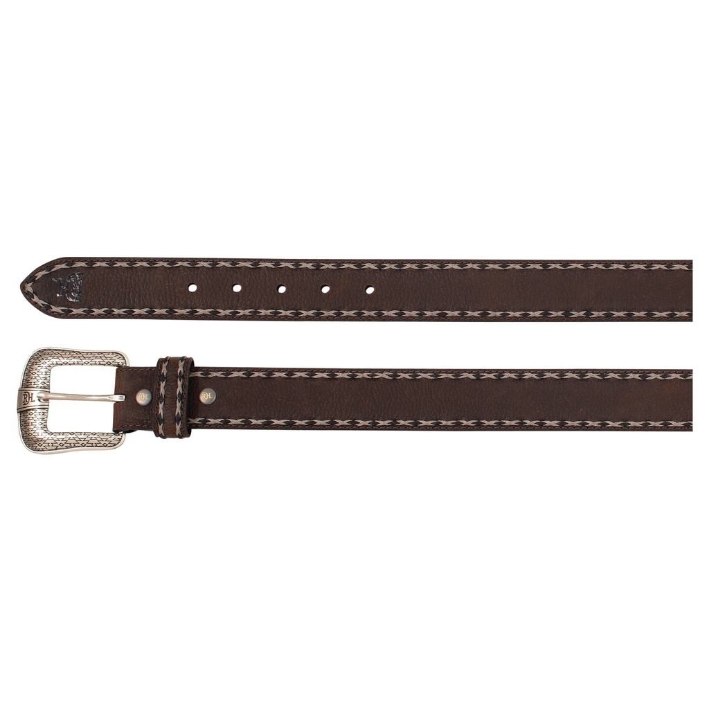 RED DIRT HAT CO MENS GENUINE LEATHER BELT BROWN WITH STITCHED EDGE