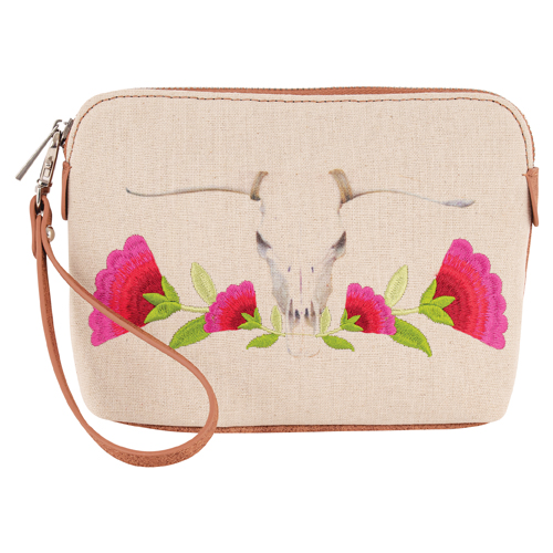 CATCHFLY LADIES COSMETIC POUCH SKULL W/FLOWERS