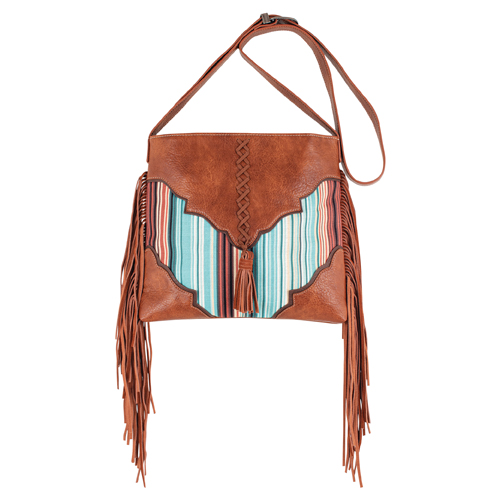 CATCHFLY LADIES CROSSBODY TAN W/MULTI COLORED STRIPES