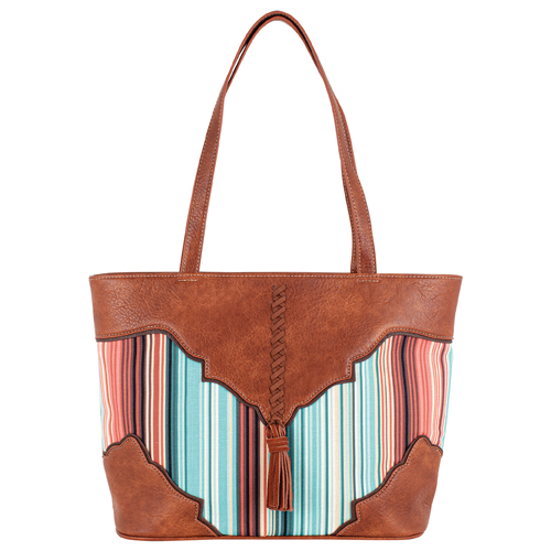 CATCHFLY LADIES TOTE TAN W/MULTI COLORED STRIPES