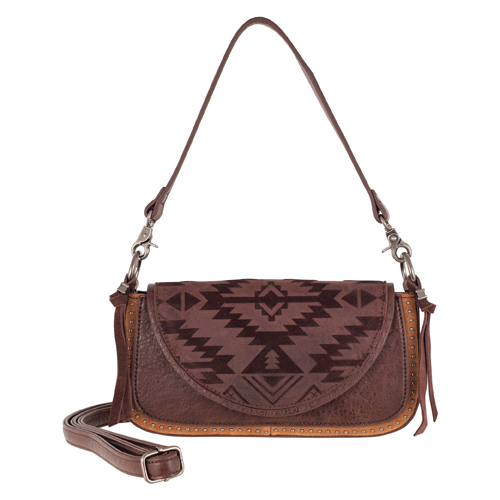CATCHFLY LADIES MINI CONVERTIBLE BAG BROWN W/DESIGN