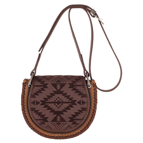 CATCHFLY LADIES SADDLE BAG BROWN W/DESIGN