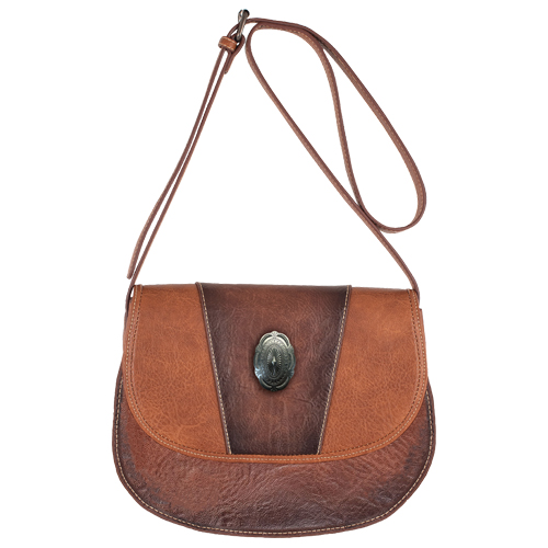 JUSTIN LADIES SADDLE BAG BROWN AND TAN WITH CONCHO