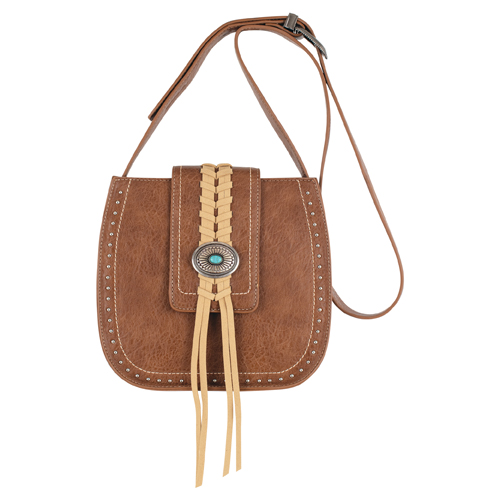 [2510435311] JUSTIN LADIES SADDLE BAG TAN W/CONCHO AND TASSEL