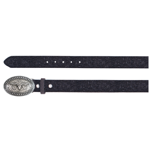 [2520791600-S] ARENA ACE BOYS BELT BLACK WITH OAK LEAF EMBOSS (S)