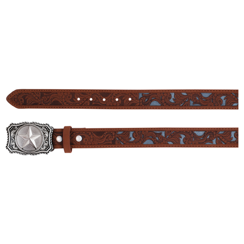 ARENA ACE BOYS BELT BROWN SCROLL W/GREY INLAY