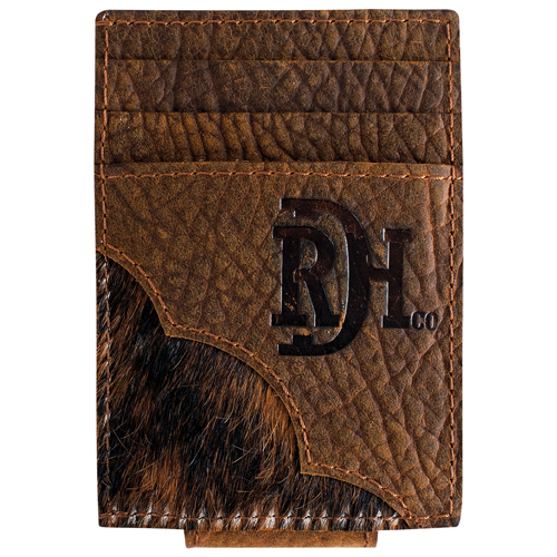 RED DIRT HAT CO CARD CASE W/MAGNET CLIP YOKE W/HAIR ON LEATHER