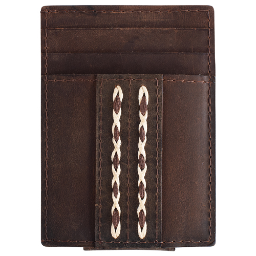 [2520638759] RED DIRT HAT CO CARD CASE W/MAGNET CLIP OILED BROWN W/DOUBLE BRAIDS